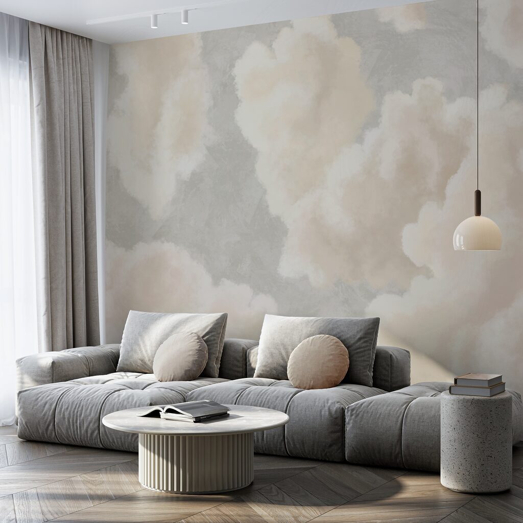 Nuvens suaves à deriva num céu sereno