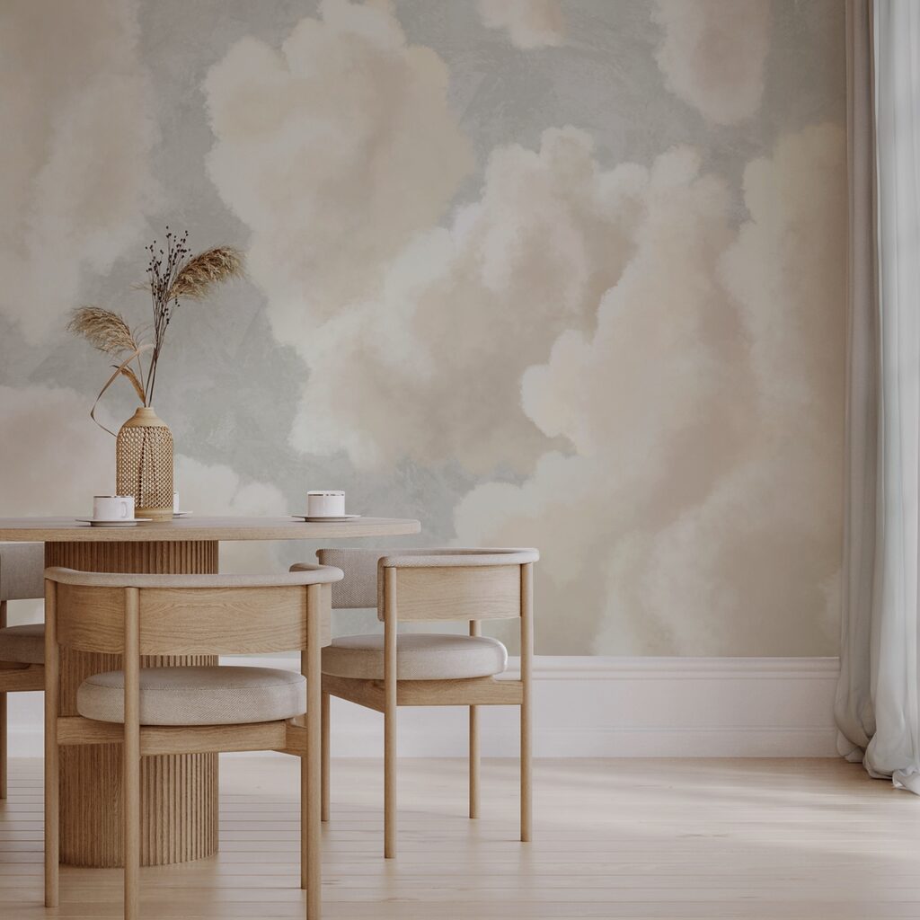 Nuvens suaves à deriva num céu sereno