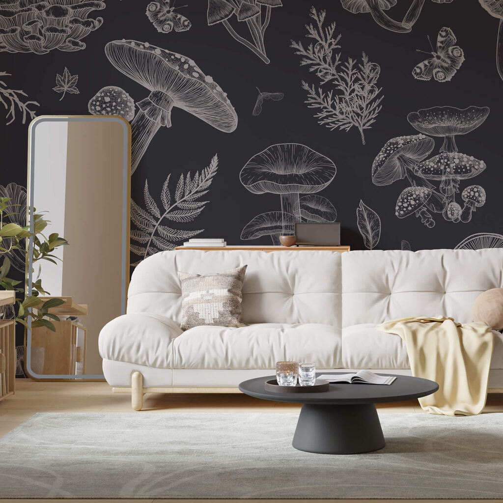 Padrão de cogumelos e folhas