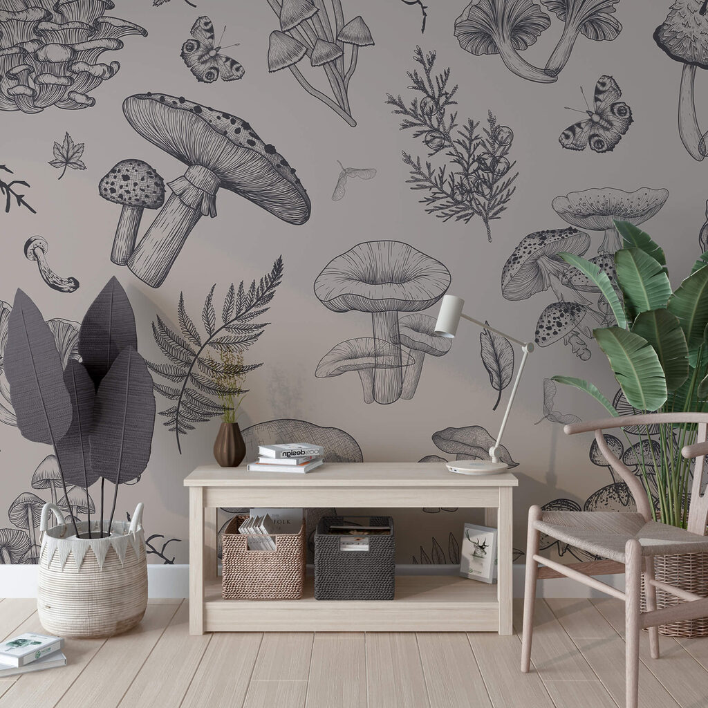 Wall murals Pattern of mushrooms and leaves
