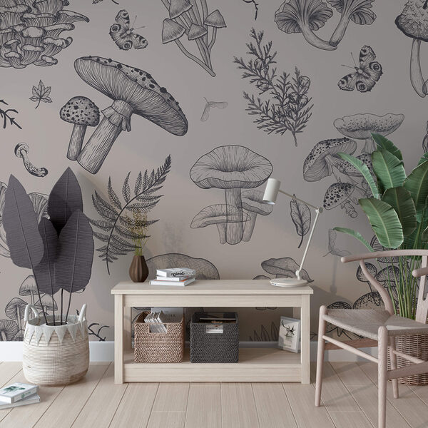Wall murals Pattern of mushrooms and leaves