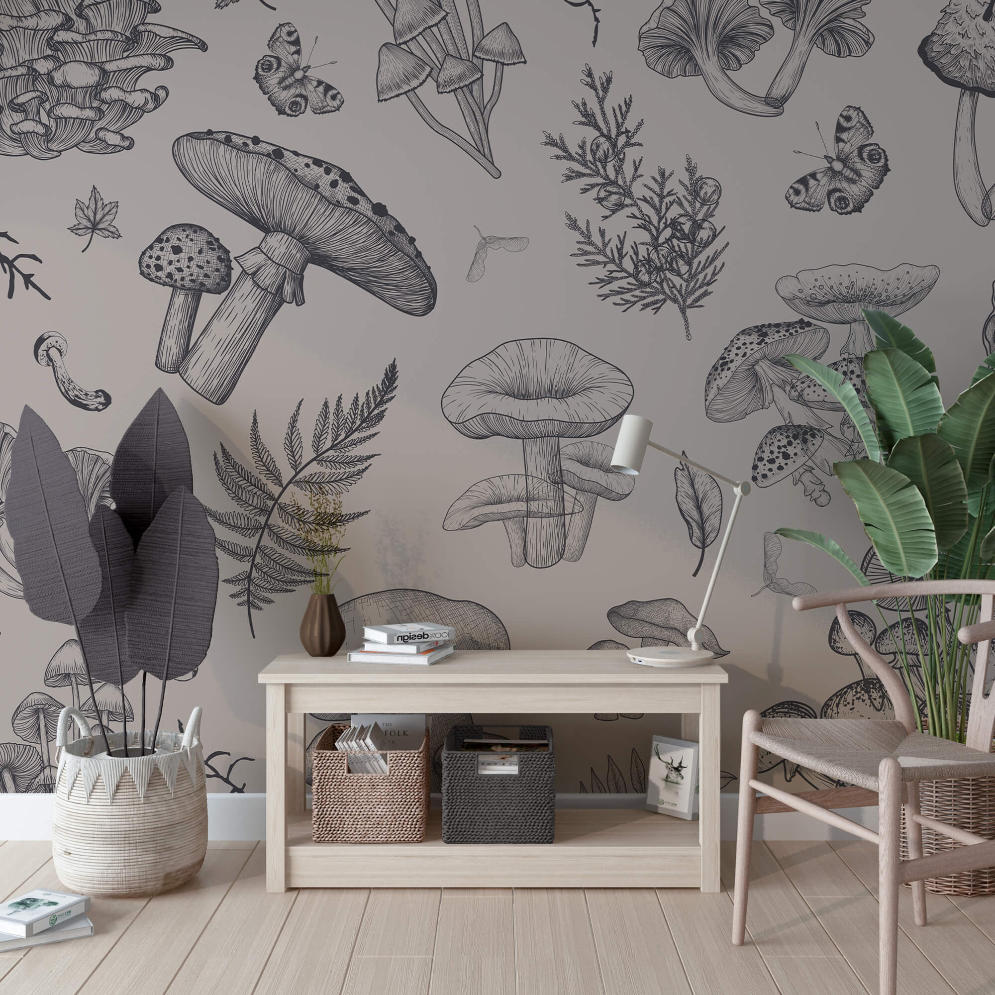Wall murals Pattern of mushrooms and leaves
