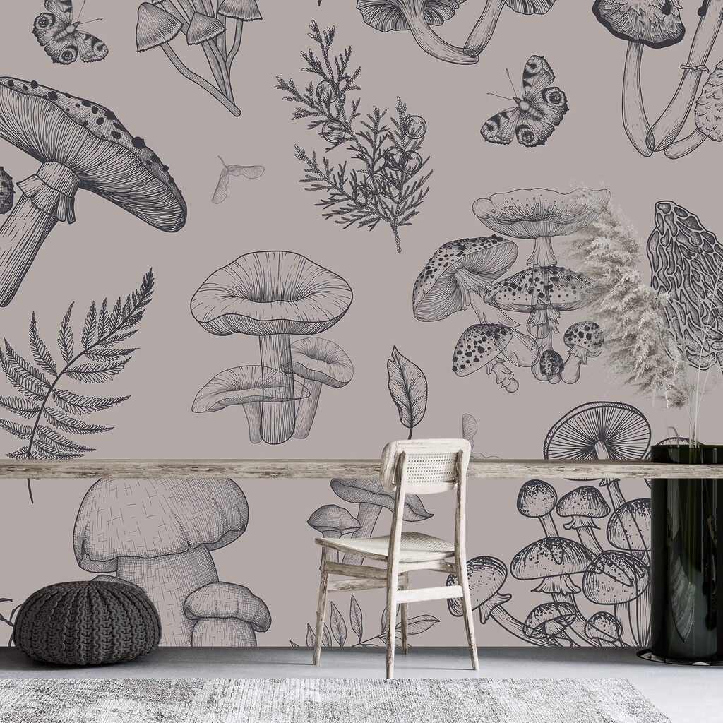 Wall murals Pattern of mushrooms and leaves