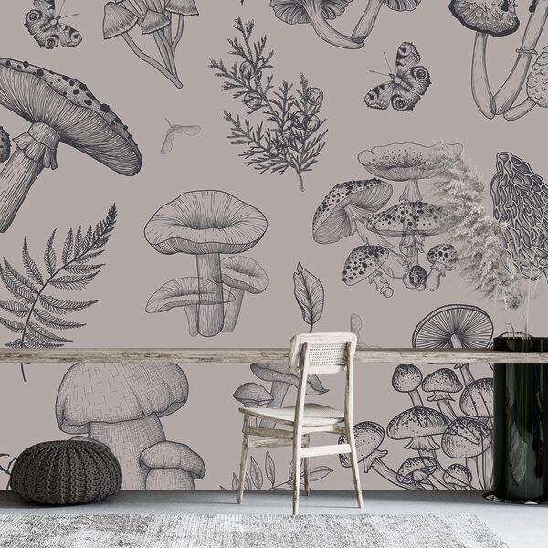 Wall murals Pattern of mushrooms and leaves