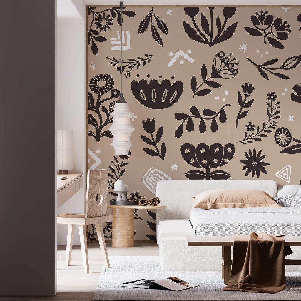 Padrão de flores e folhas