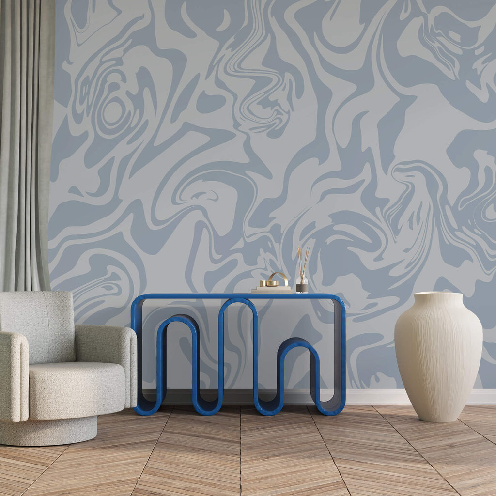 Ondas de tons azuis suaves a rodopiar