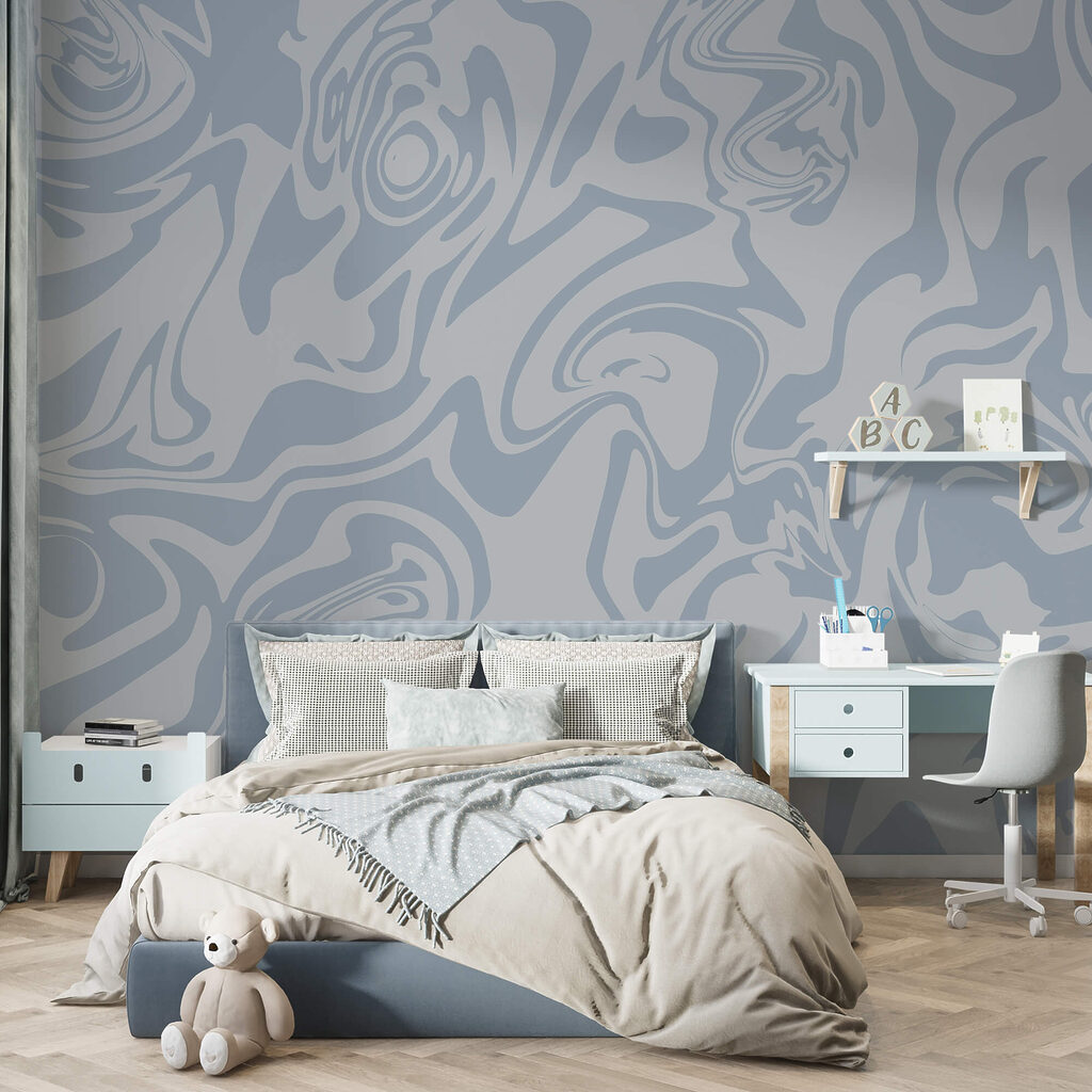 Ondas de tons azuis suaves a rodopiar