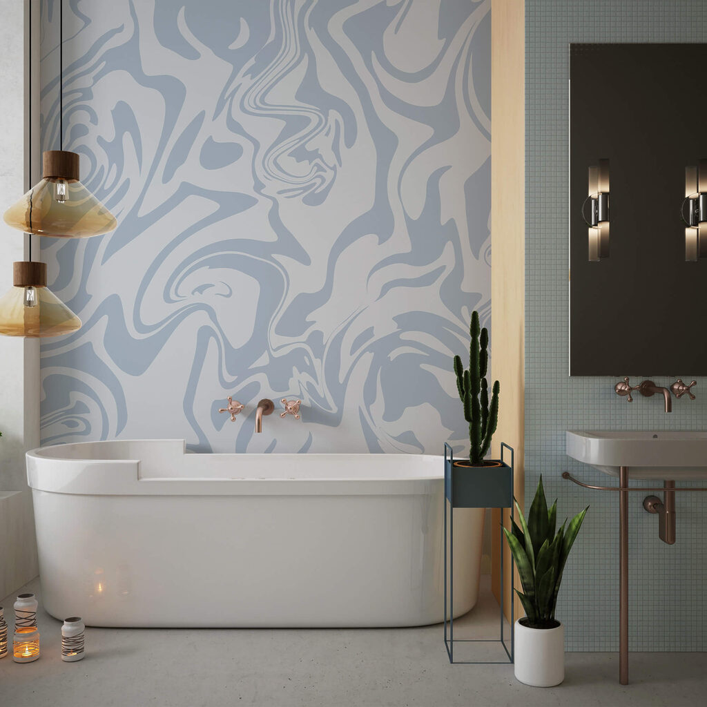 Ondas de tons azuis suaves a rodopiar