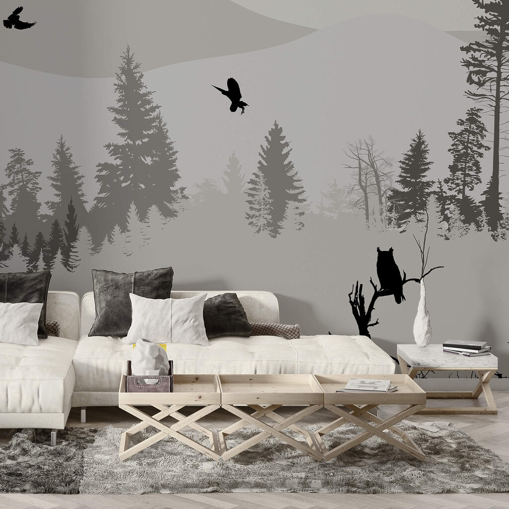 Pássaros a voar sobre uma montanha de neve