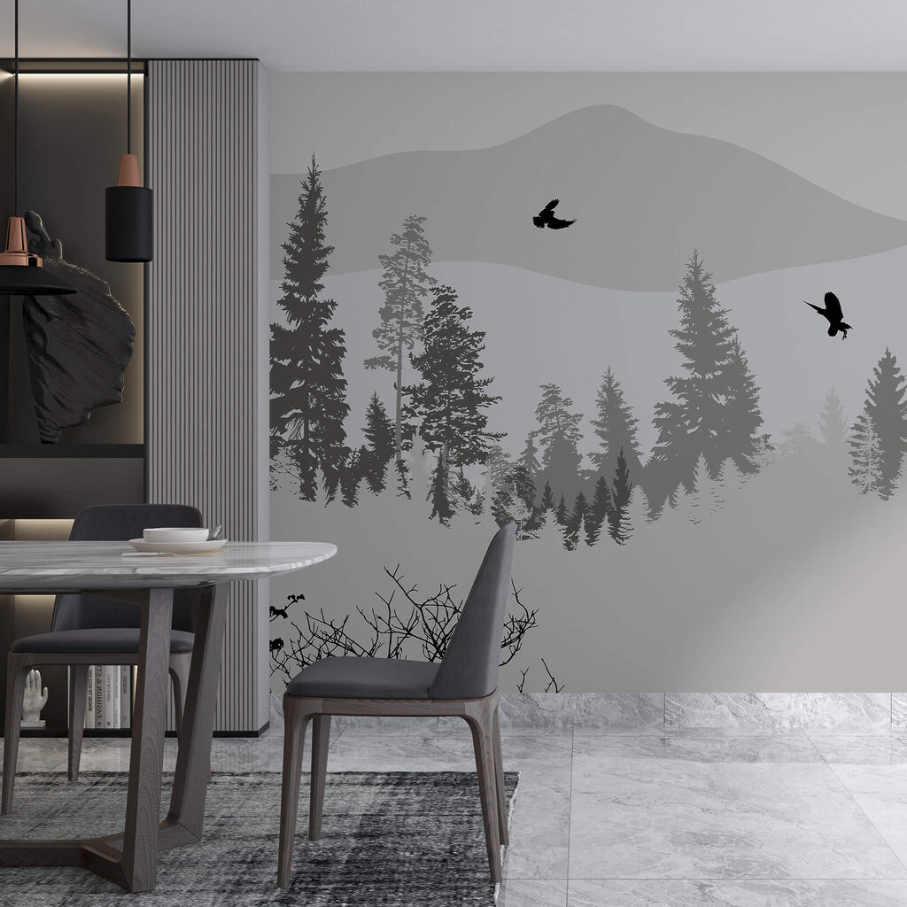 Pássaros a voar sobre uma montanha de neve