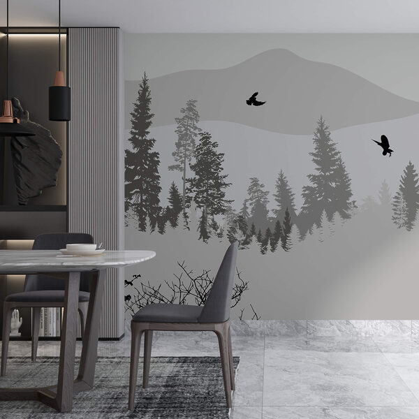 Pássaros a voar sobre uma montanha de neve