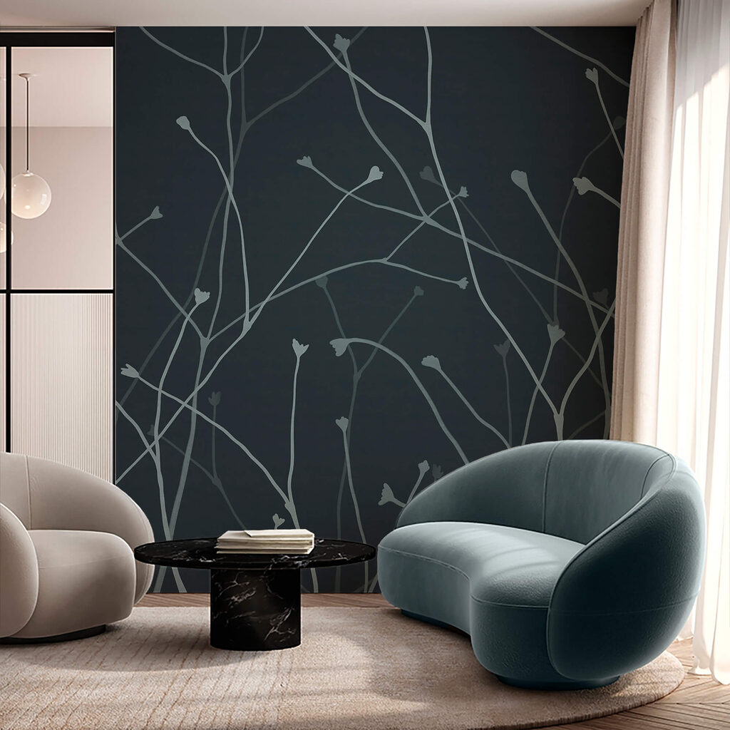 Galhos delicados contra um fundo escuro