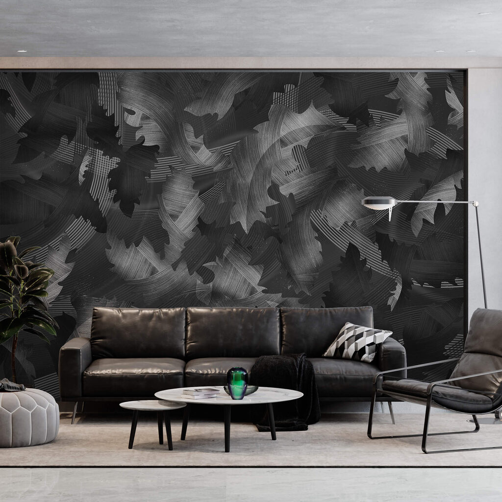 Padrão preto e branco com folhas