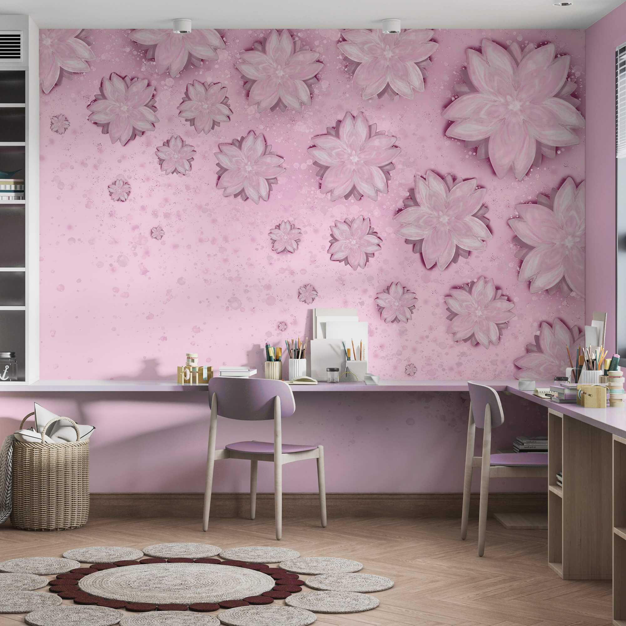 Fundo rosa com flores