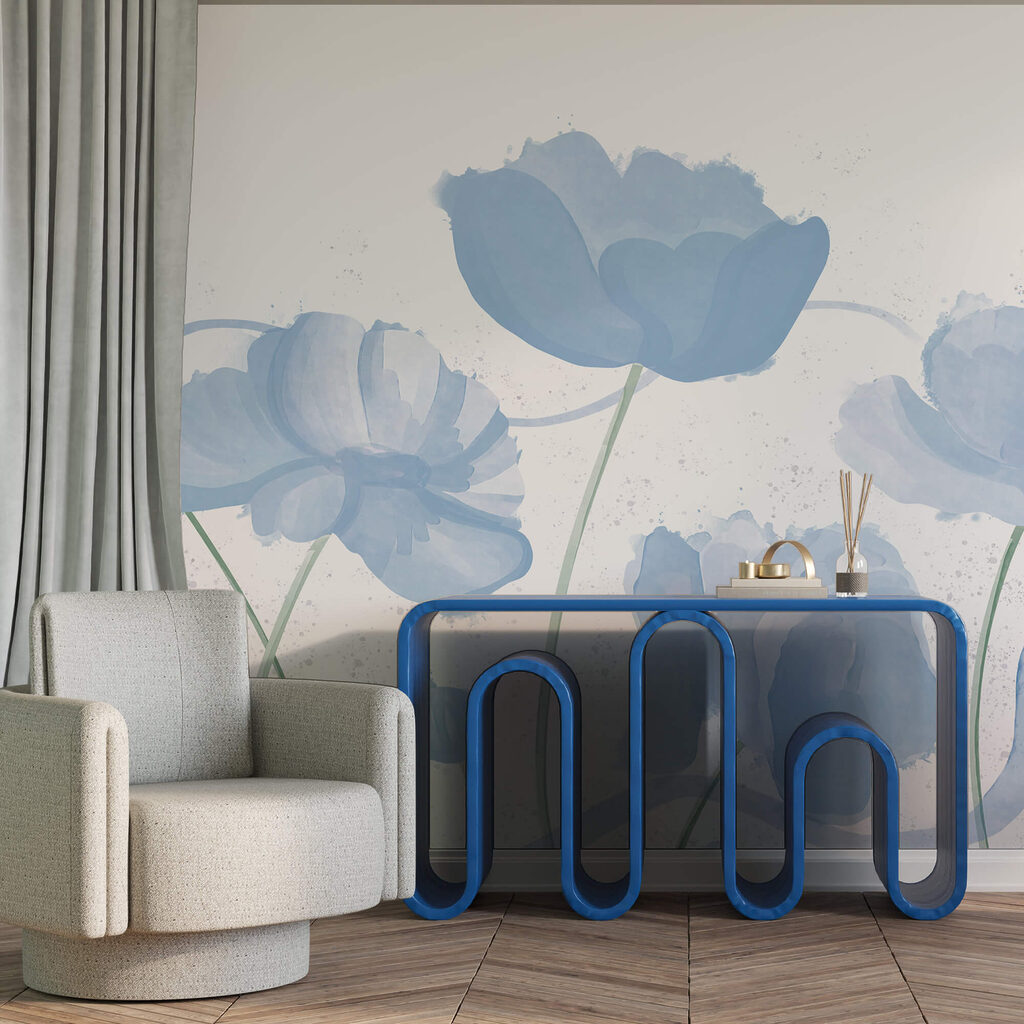 Flores delicadas em tons suaves de azul