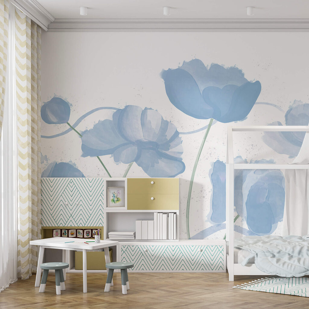 Flores delicadas em tons suaves de azul