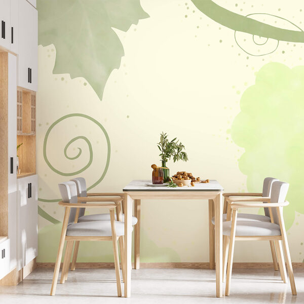 Folhas verdes e espirais sobre fundo branco