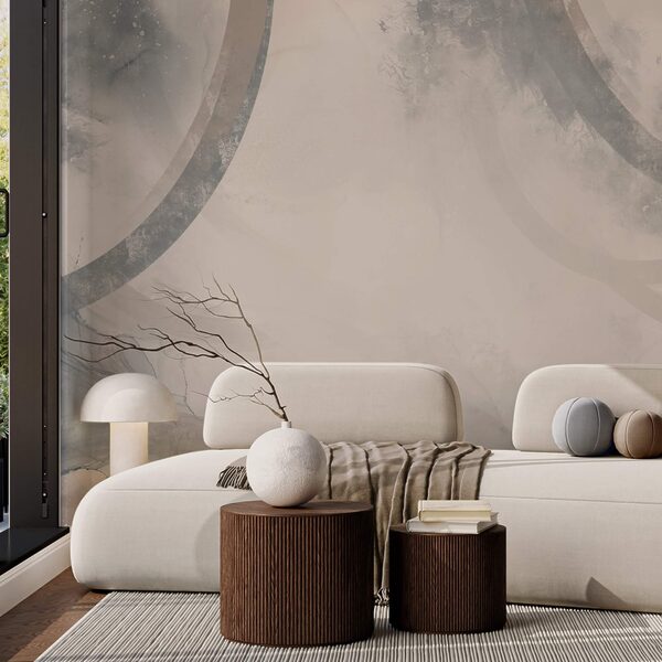 Fundo branco e cinza com círculos pretos e brancos