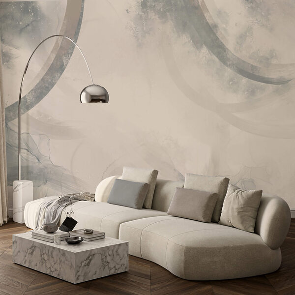 Fundo branco e cinza com círculos pretos e brancos