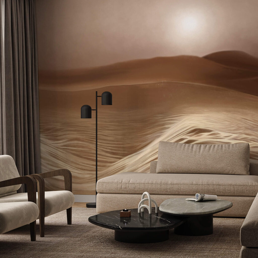 Deserto com ondas e sol