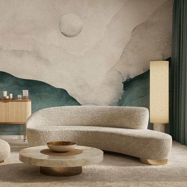 Papel de parede Papel de parede Pintura de uma montanha com a lua no céu (REF: t00298)