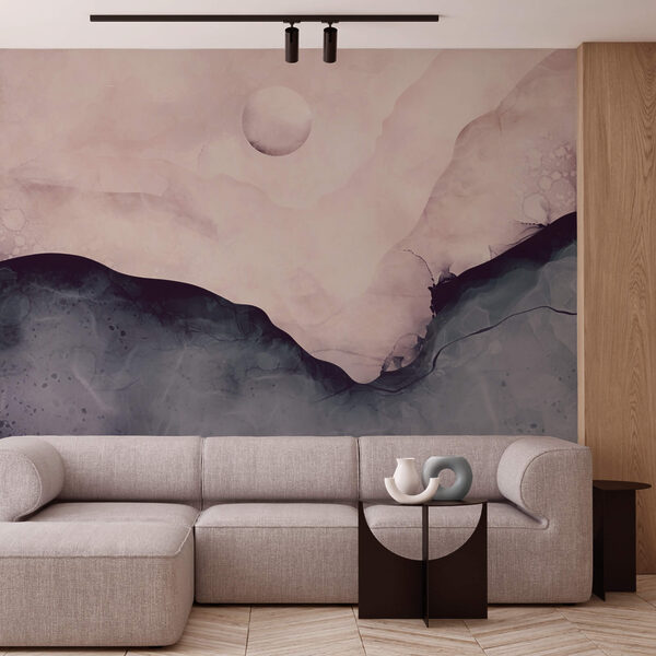 Pintura de uma montanha com uma lua