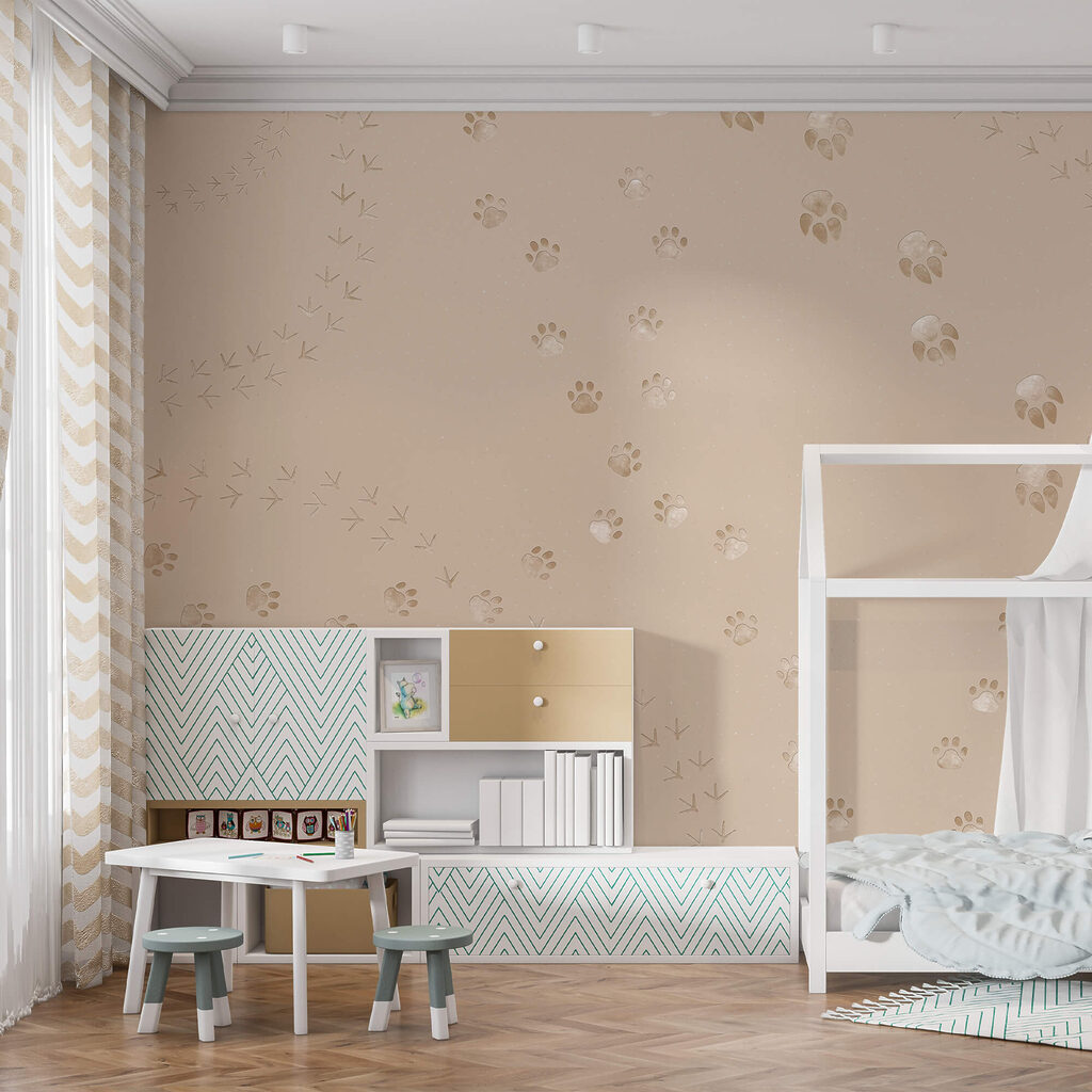 Padrão de pegadas e pássaros