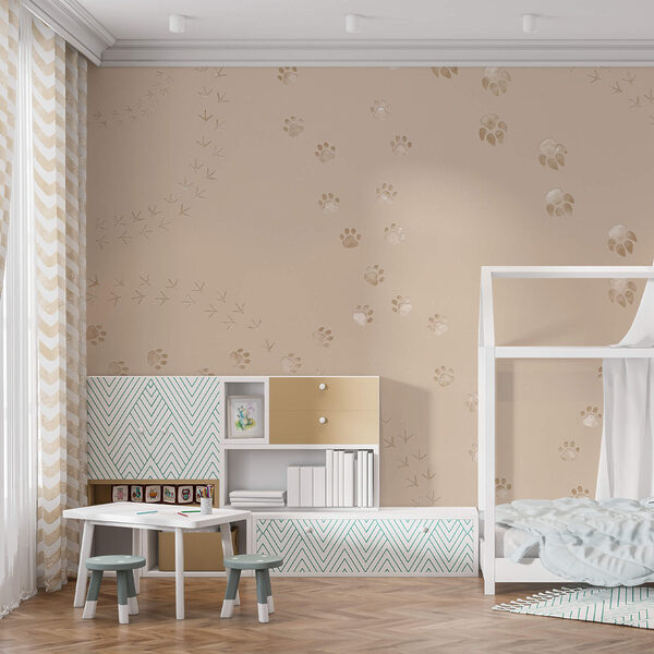 Papel de parede Papel de parede Padrão de pegadas e pássaros (REF: t00410)