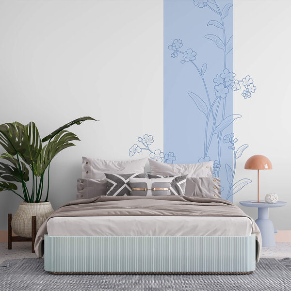 Desenho de flores azuis e brancas