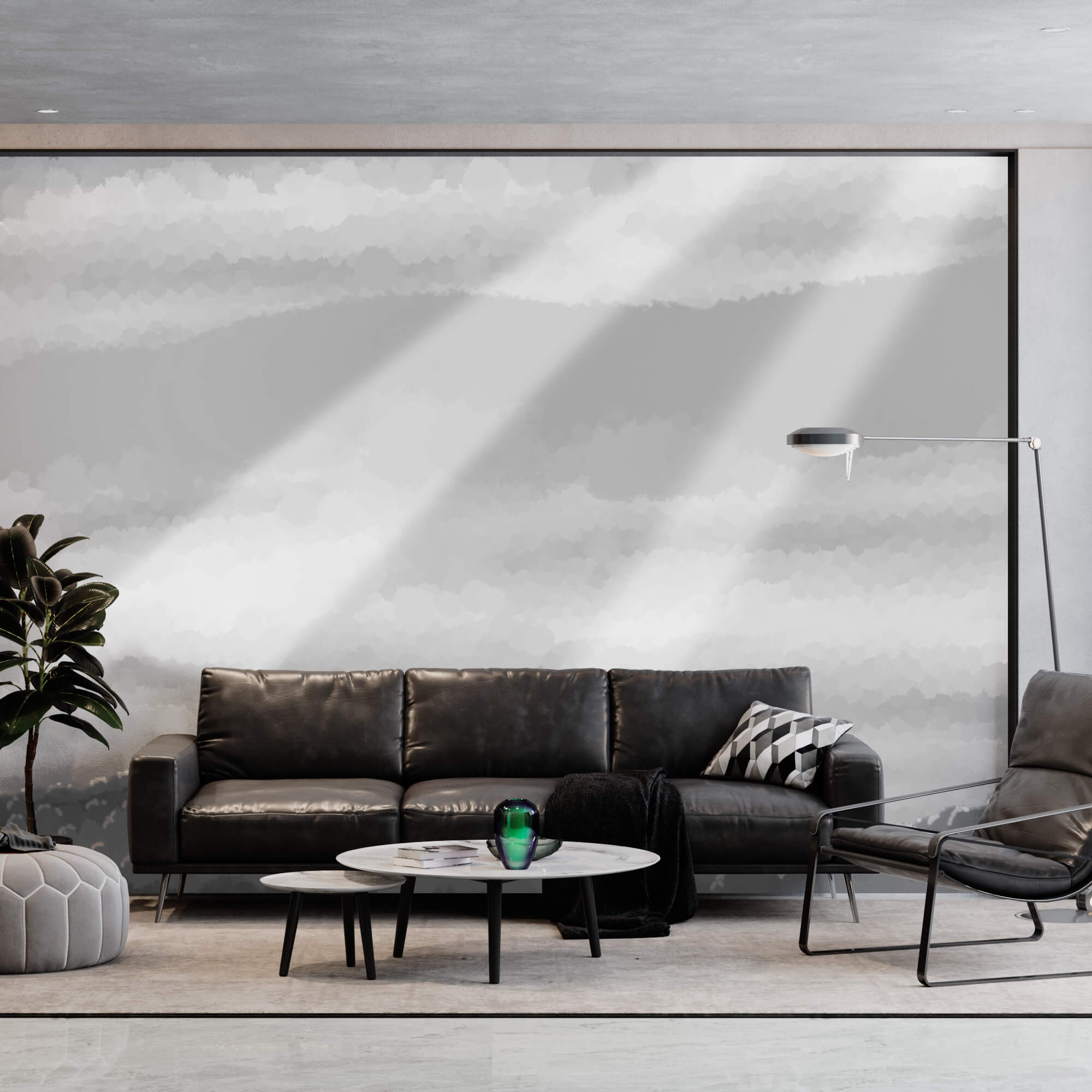 Imagem em tons de cinza de nuvens e raios solares