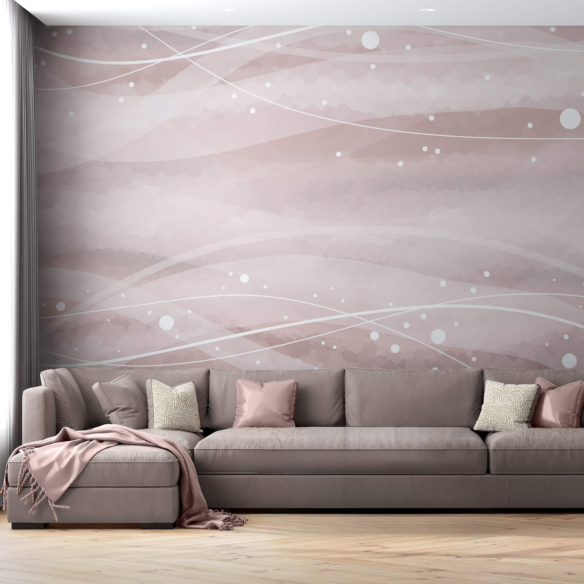 Linhas brancas e pontos sobre fundo rosa