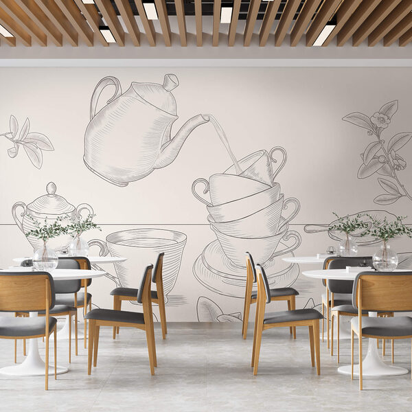 Bule servindo chá em uma pilha de xícaras Bule servindo chá em uma pilha de xícaras