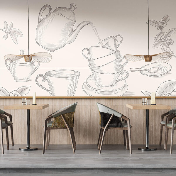 Bule servindo chá em uma pilha de xícaras Bule servindo chá em uma pilha de xícaras