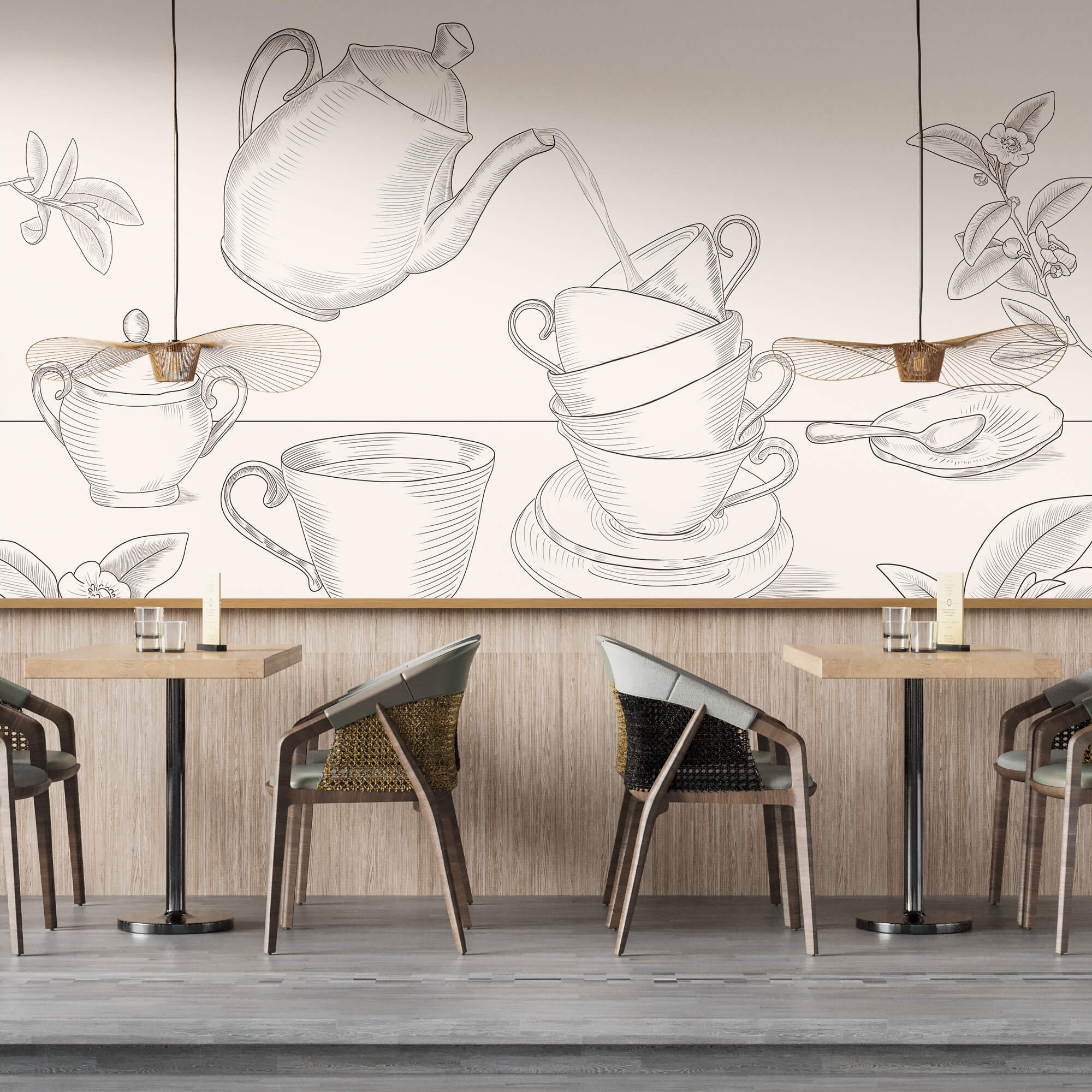 Bule servindo chá em uma pilha de xícaras Bule servindo chá em uma pilha de xícaras