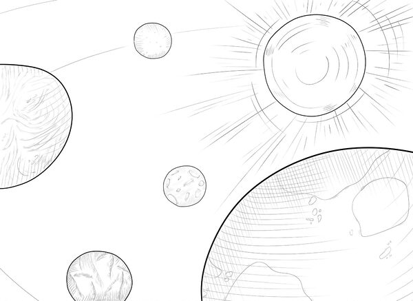 Drawing of planets and sun