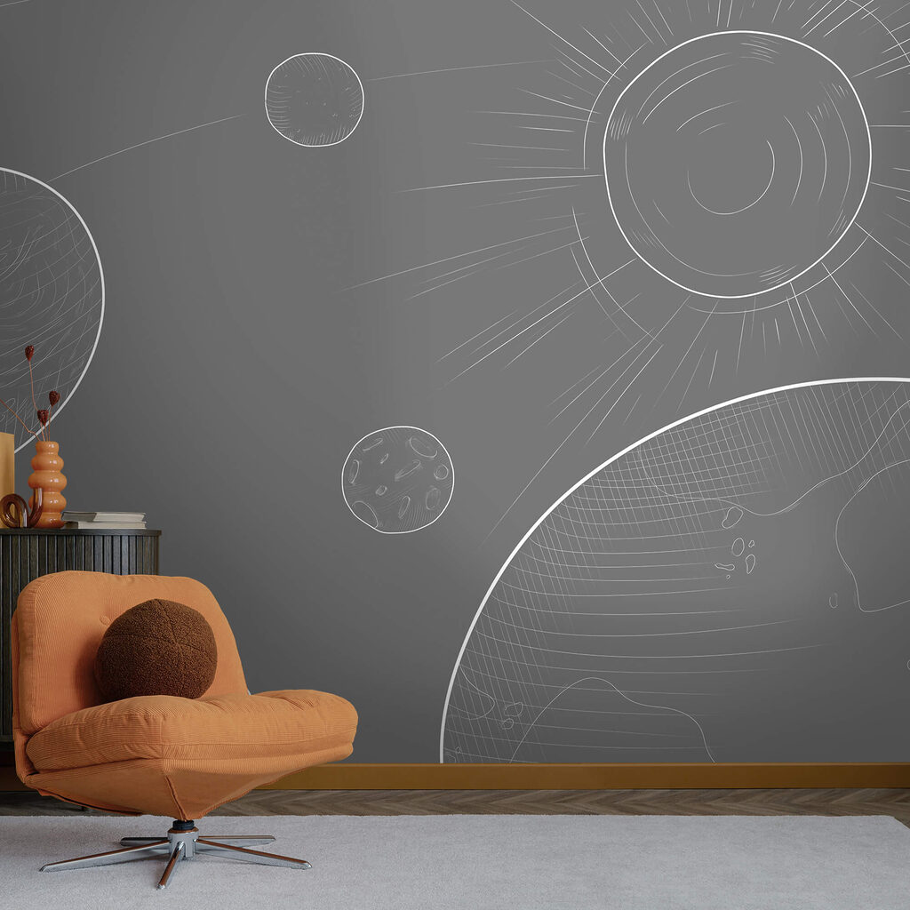 Fundo cinza com círculos e sol