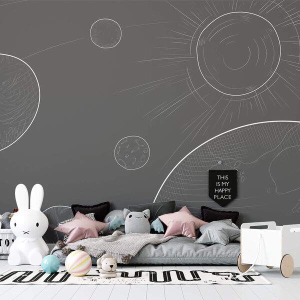 Fundo cinza com círculos e sol