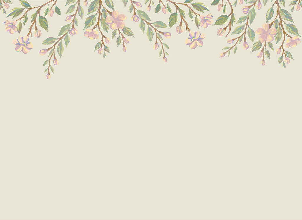 Delicate blooms frame a soft background