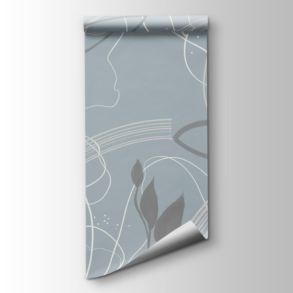 Blue and white background with leaves and lines Blue and white background with leaves and lines