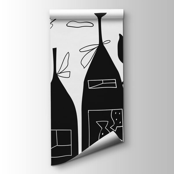 Black and white drawing of bottles