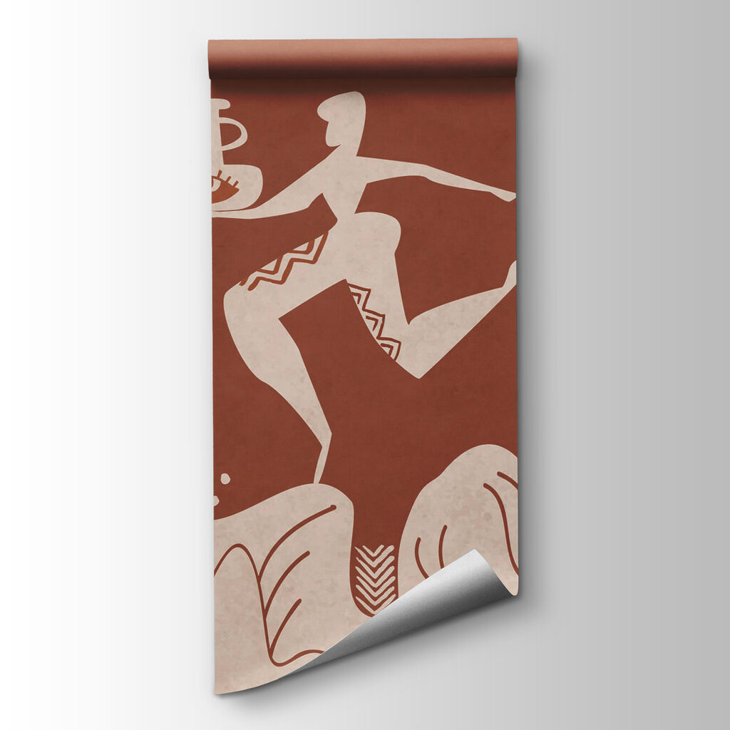 Drawing of a man holding a pot and a pot on a mountain