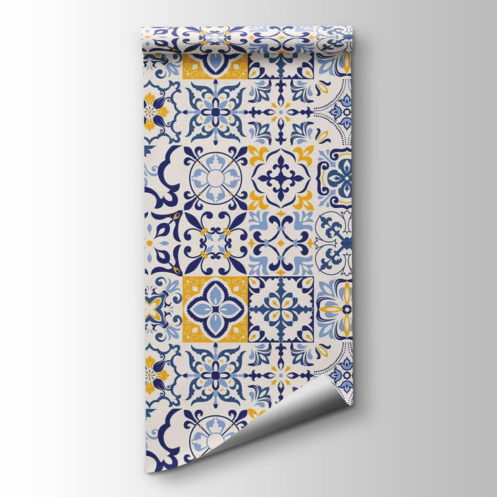 Pattern of blue and yellow tiles