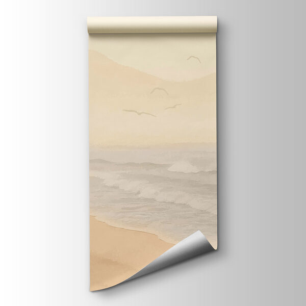 Beach with waves and birds