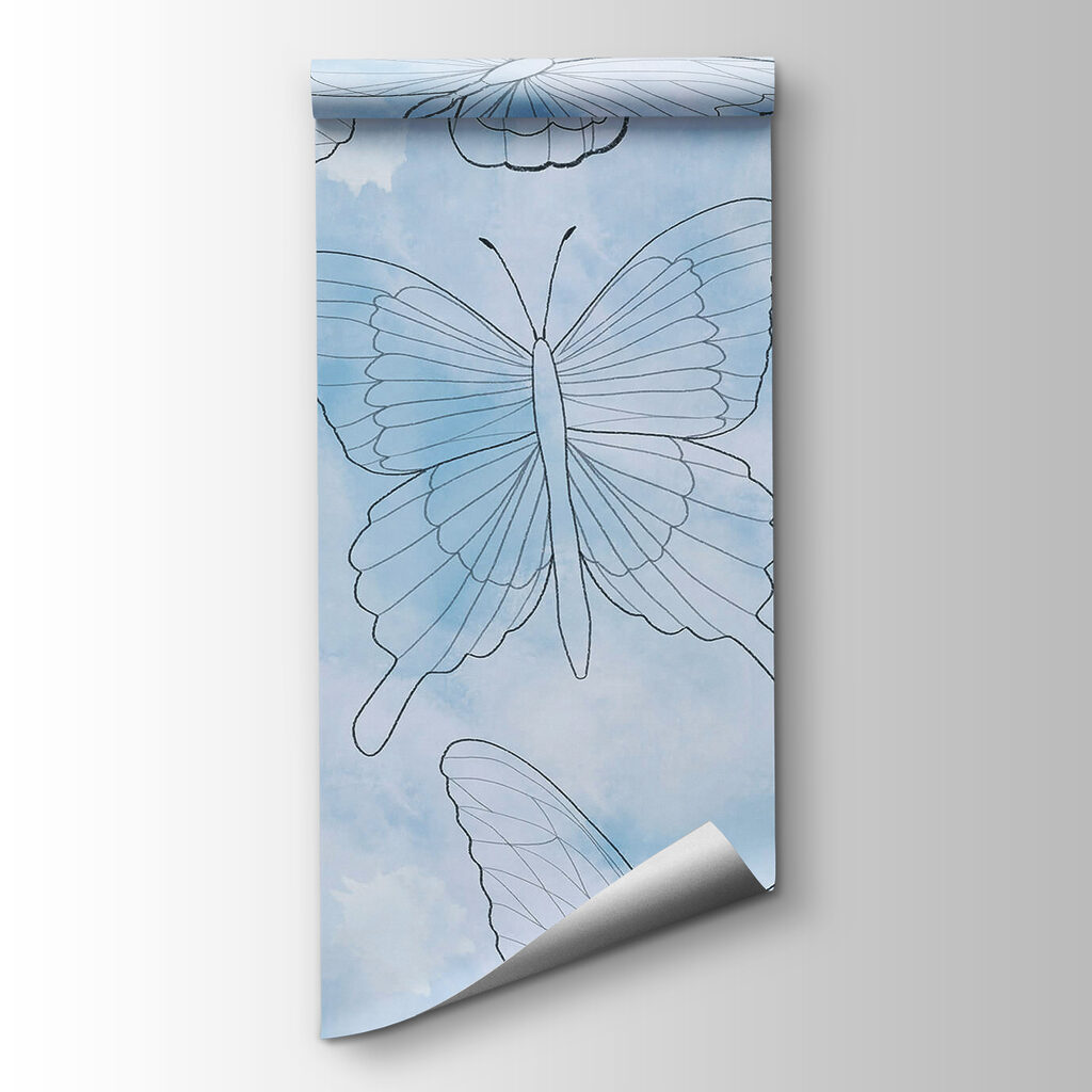 Pattern of butterflies on a blue background