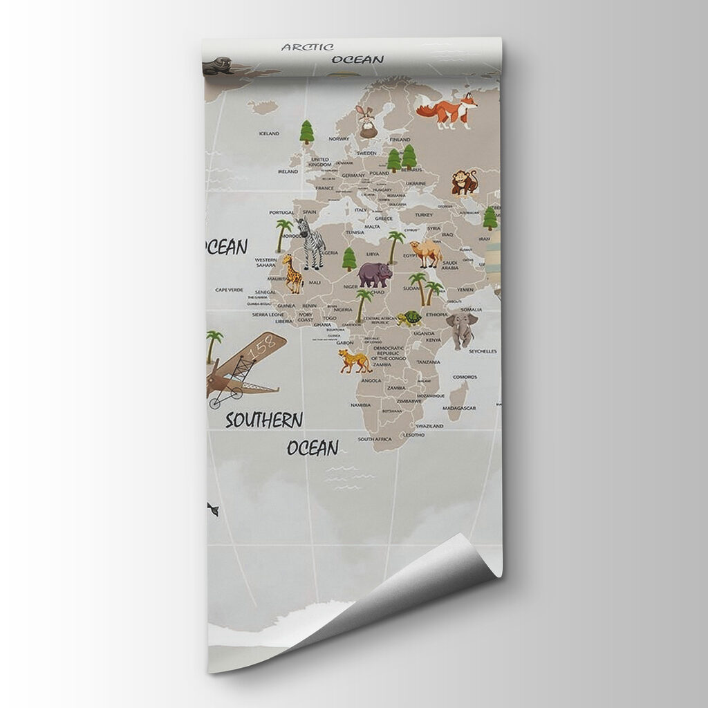 Map of the world with animals Map of the world with animals