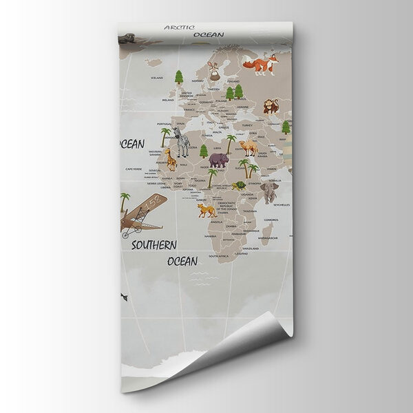 Map of the world with animals Map of the world with animals