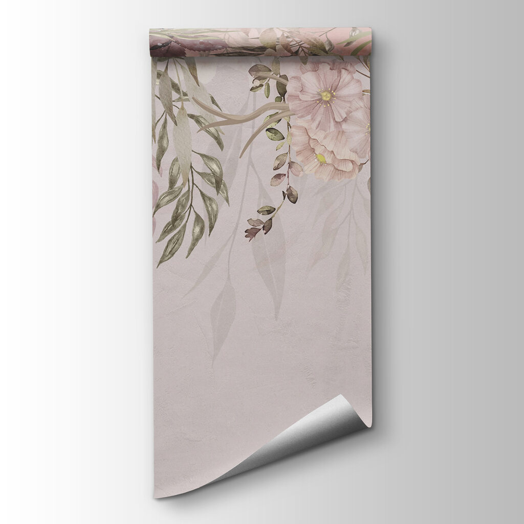 A painting of a tree with flowers and lanterns A painting of a tree with flowers and lanterns