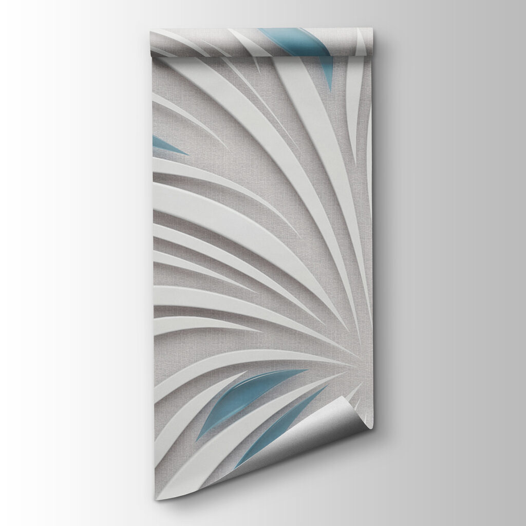 White and blue design on a grey surface