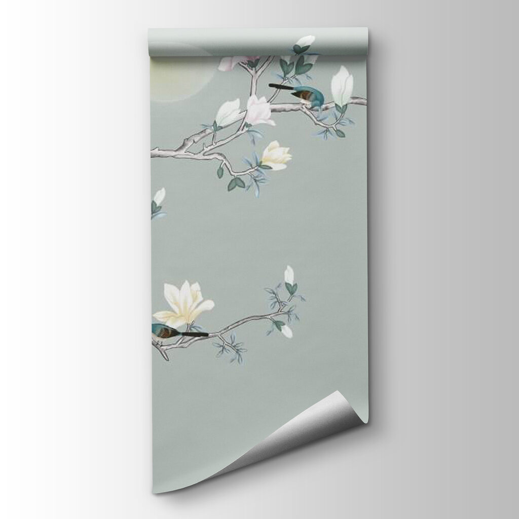 Bird on a branch with flowers and birds