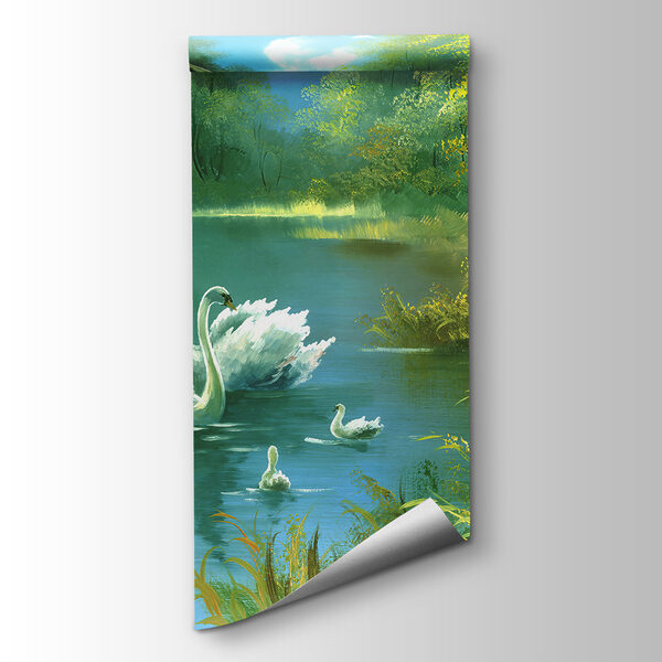 Group of swans swimming in a lake Group of swans swimming in a lake